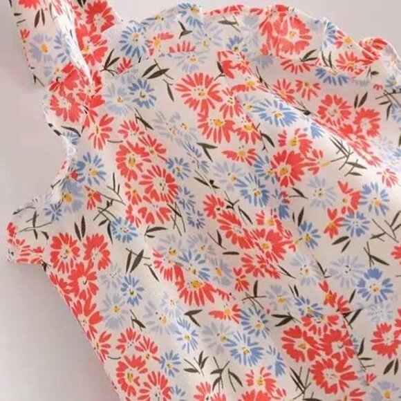 Floral Ruffle Long Midi Dress by Manu Reformation Nikita Shelby White Blue 2/XS - Picture 9 of 16